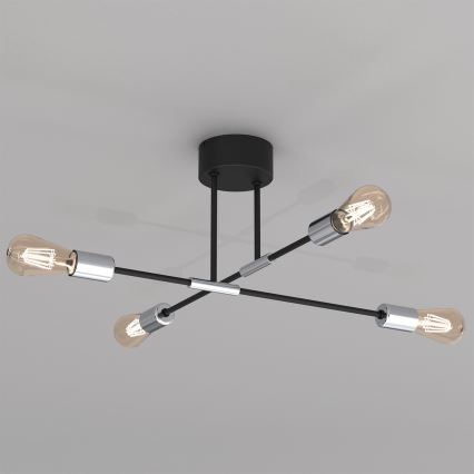 Żyrandol na drążku FLAME 4xE27/60W/230V czarny/chrom błyszczący