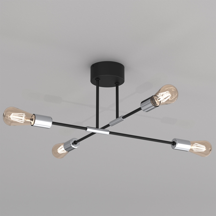Żyrandol na drążku FLAME 4xE27/60W/230V czarny/chrom błyszczący
