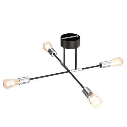 Żyrandol na drążku FLAME 4xE27/60W/230V czarny/chrom błyszczący