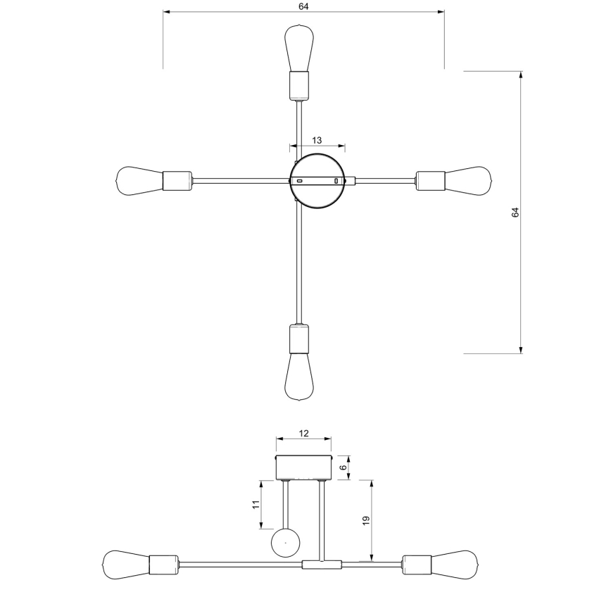 Żyrandol na drążku FLAME 4xE27/60W/230V czarny/chrom błyszczący