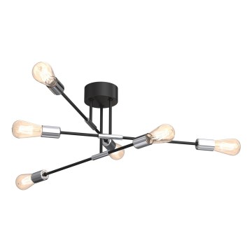 Żyrandol na drążku FLAME 6xE27/60W/230V czarny/chrom błyszczący