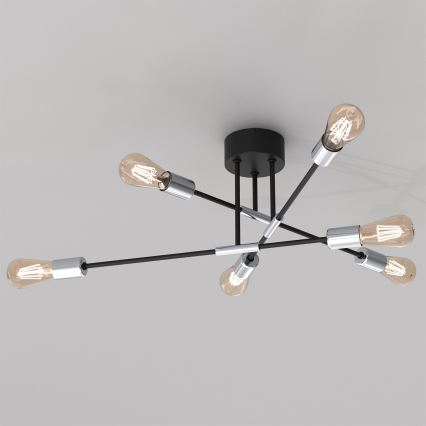 Żyrandol na drążku FLAME 6xE27/60W/230V czarny/chrom błyszczący