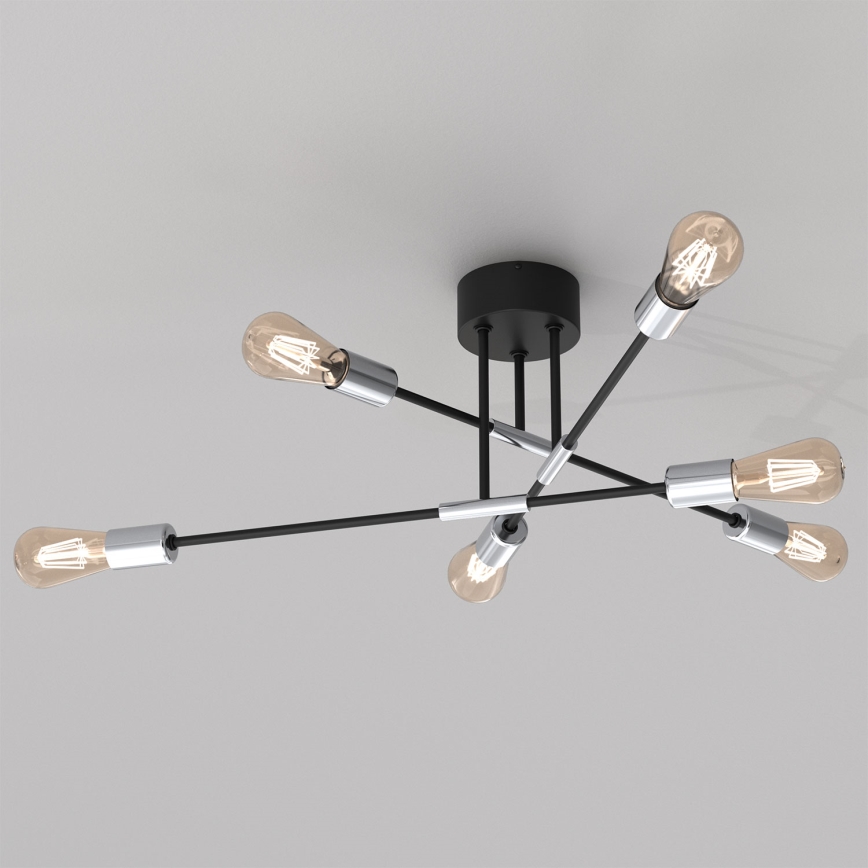 Żyrandol na drążku FLAME 6xE27/60W/230V czarny/chrom błyszczący