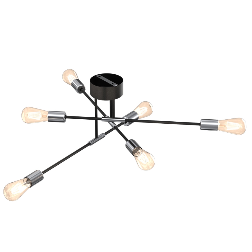 Żyrandol na drążku FLAME 6xE27/60W/230V czarny/chrom błyszczący