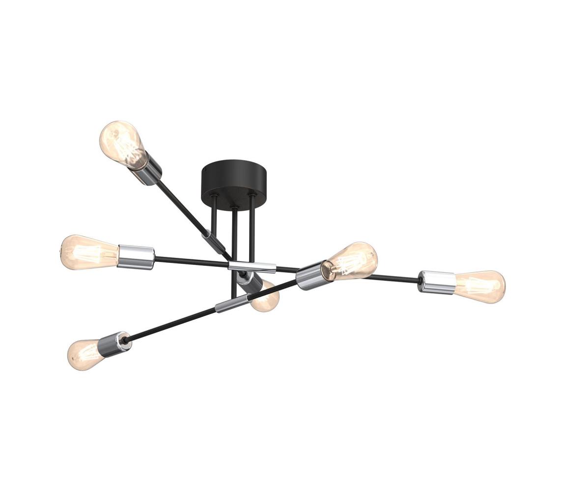 Żyrandol na drążku FLAME 6xE27/60W/230V czarny/chrom błyszczący