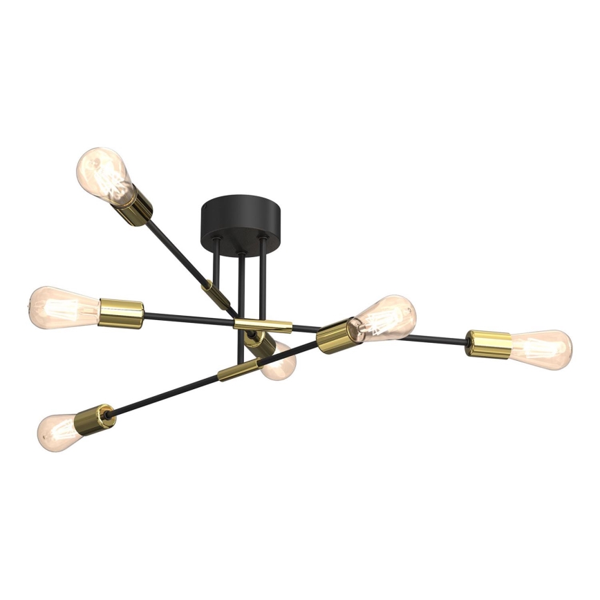 Żyrandol na drążku FLAME 6xE27/60W/230V czarny/złoty