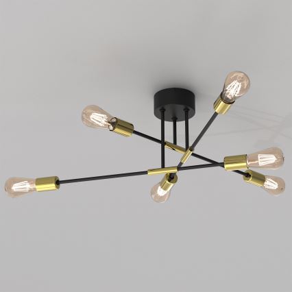 Żyrandol na drążku FLAME 6xE27/60W/230V czarny/złoty