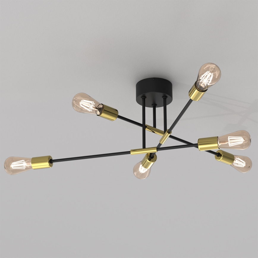 Żyrandol na drążku FLAME 6xE27/60W/230V czarny/złoty