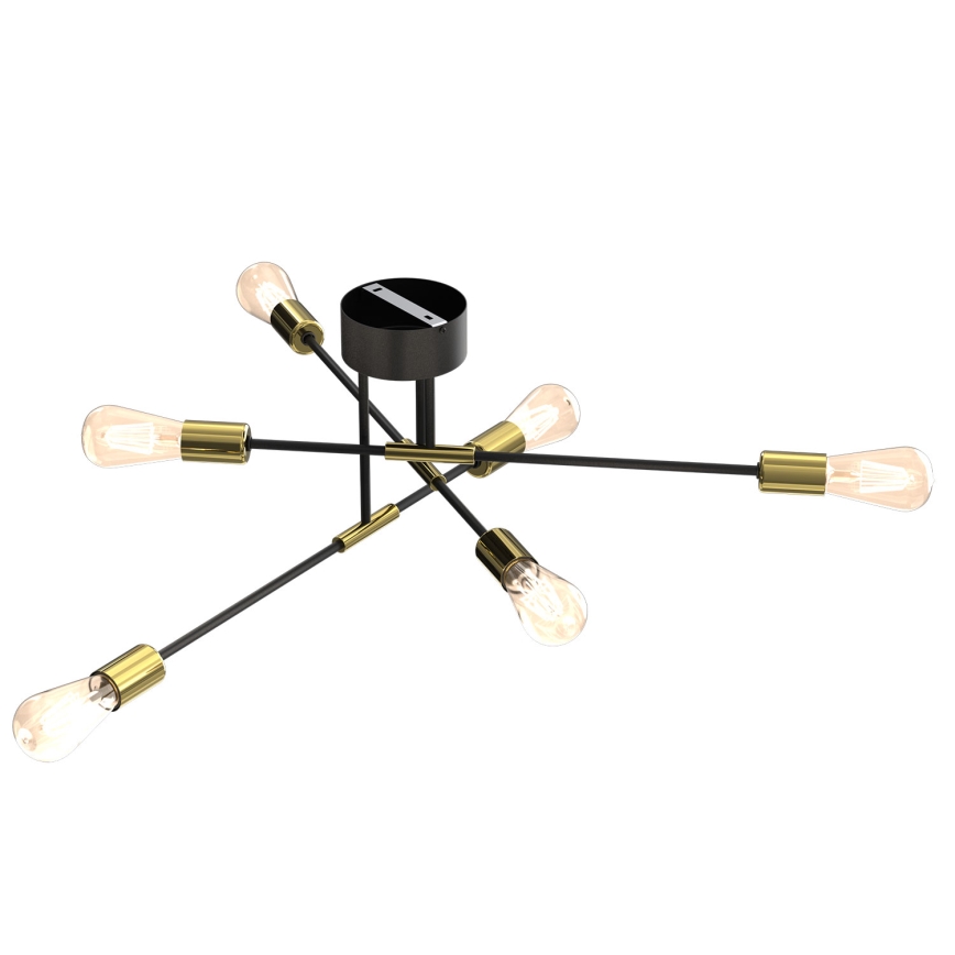 Żyrandol na drążku FLAME 6xE27/60W/230V czarny/złoty