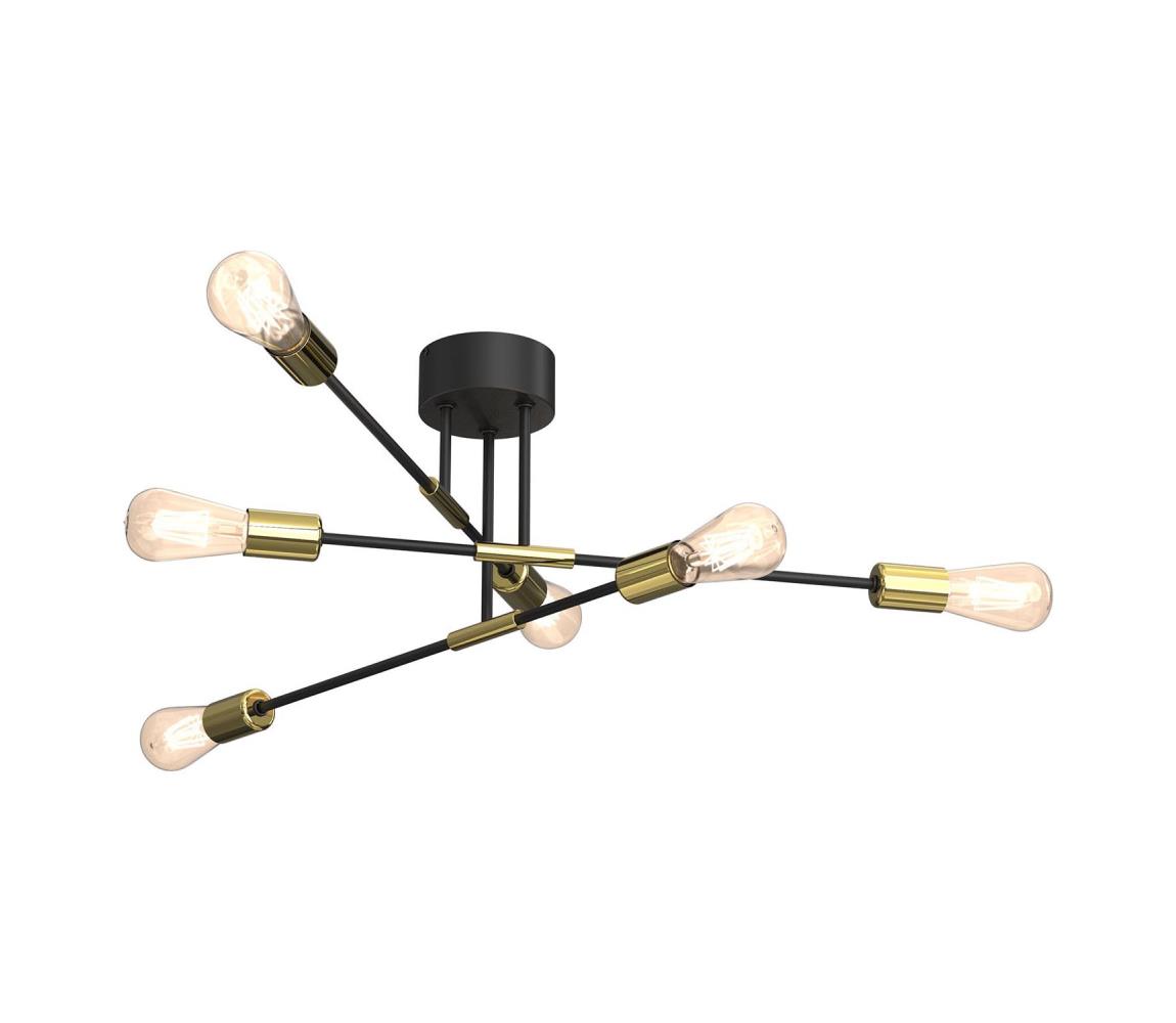 Żyrandol na drążku FLAME 6xE27/60W/230V czarny/złoty