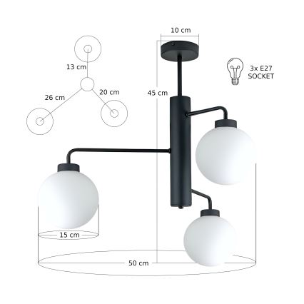 Żyrandol na drążku FLEX 3xE27/60W/230V czarny/biały