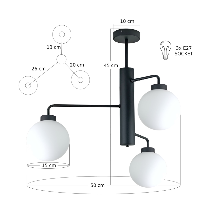 Żyrandol na drążku FLEX 3xE27/60W/230V czarny/biały