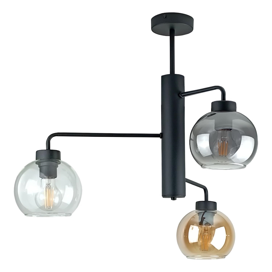 Żyrandol na drążku FLEX 3xE27/60W/230V czarny/dym czarny/dym beżowy/przezroczysty