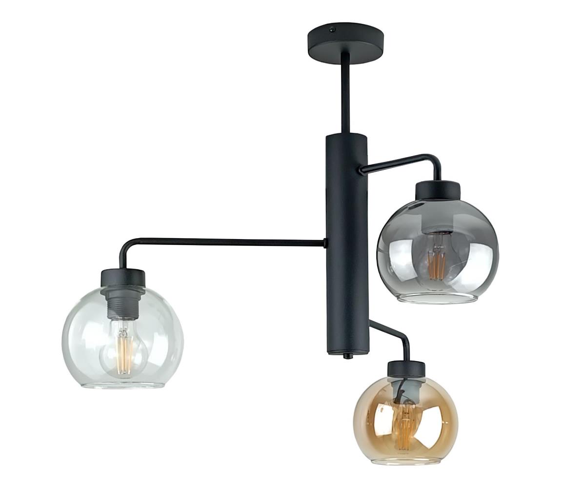 Żyrandol na drążku FLEX 3xE27/60W/230V czarny/dym czarny/dym beżowy/przezroczysty