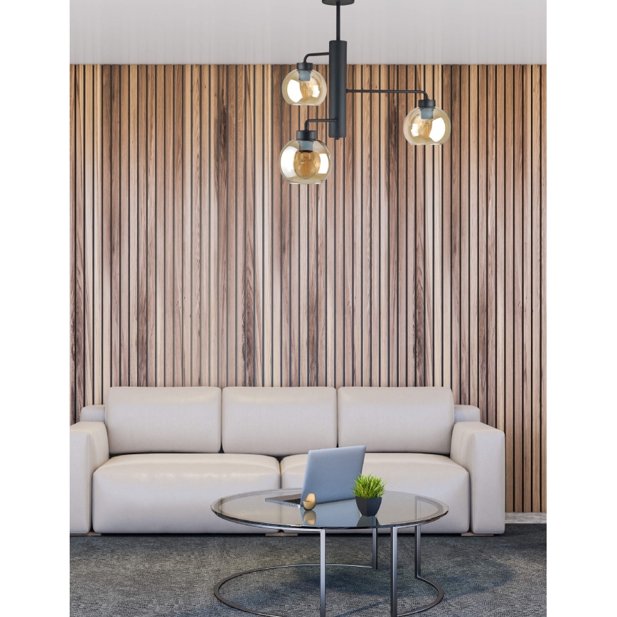 Żyrandol na drążku FLEX 3xE27/60W/230V czarny/dymny beżowy