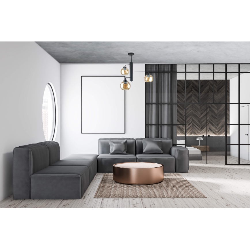 Żyrandol na drążku FLEX 3xE27/60W/230V czarny/dymny beżowy