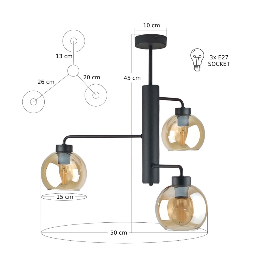 Żyrandol na drążku FLEX 3xE27/60W/230V czarny/dymny beżowy