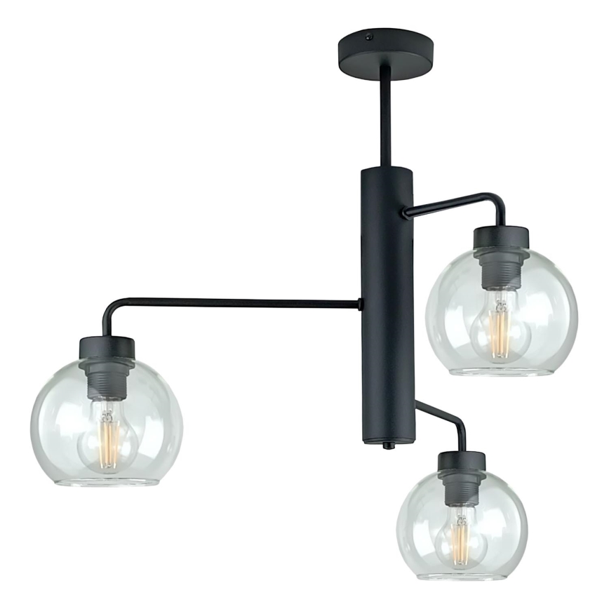 Żyrandol na drążku FLEX 3xE27/60W/230V czarny/przezroczysty