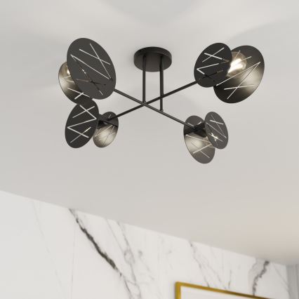 Żyrandol na drążku FRICK 4xE27/15W/230V czarny