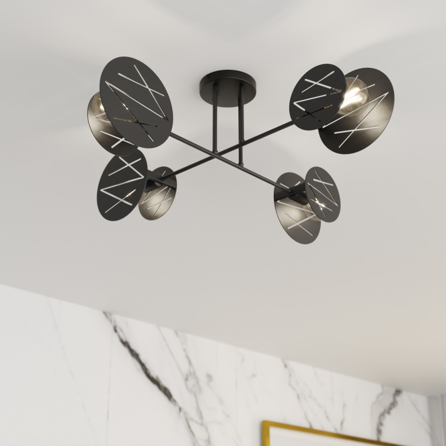 Żyrandol na drążku FRICK 4xE27/15W/230V czarny