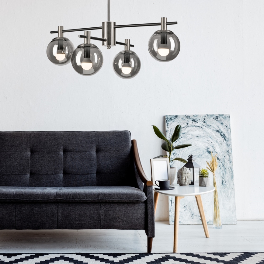 Żyrandol na drążku LILOU 4xE14/5W/230V matowy chrom/dymny