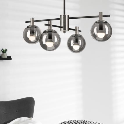 Żyrandol na drążku LILOU 4xE14/5W/230V matowy chrom/dymny