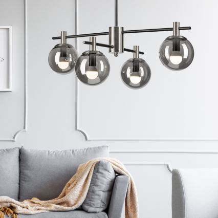 Żyrandol na drążku LILOU 4xE14/5W/230V matowy chrom/dymny