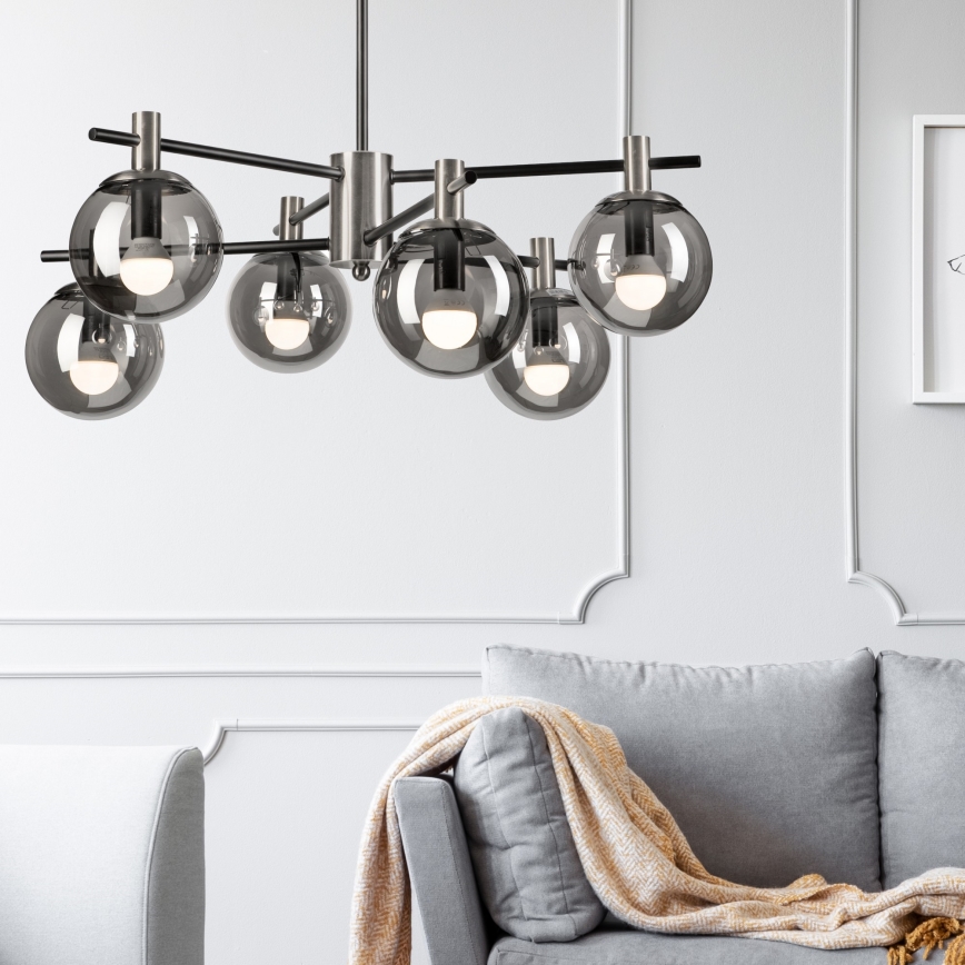 Żyrandol na drążku LILOU 6xE14/5W/230V matowy chrom/dymny