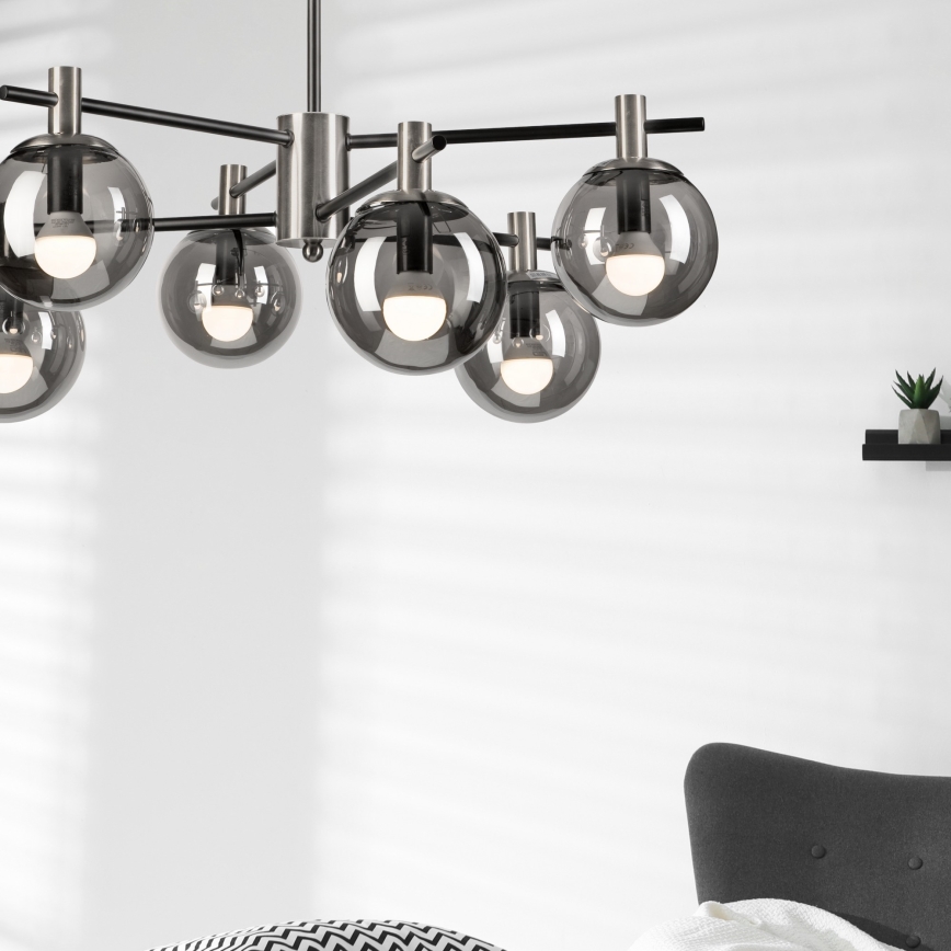 Żyrandol na drążku LILOU 6xE14/5W/230V matowy chrom/dymny