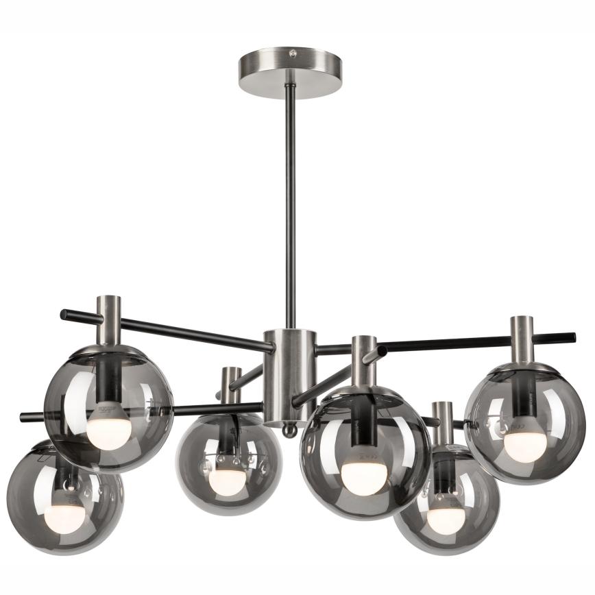 Żyrandol na drążku LILOU 6xE14/5W/230V matowy chrom/dymny