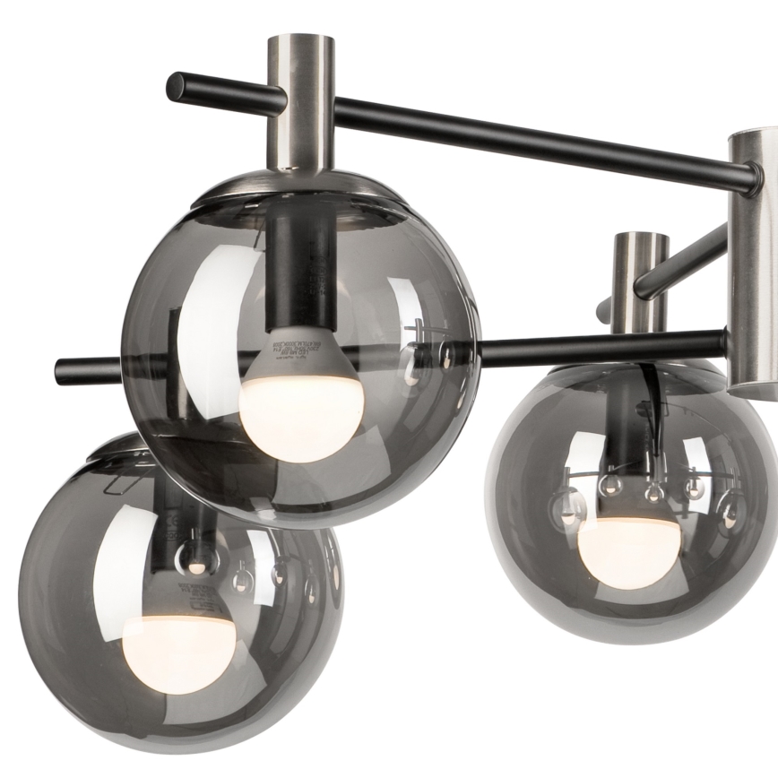 Żyrandol na drążku LILOU 6xE14/5W/230V matowy chrom/dymny