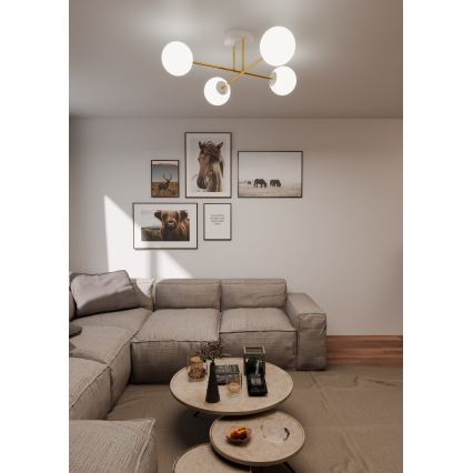 Żyrandol na drążku MAGNUM 4xE14/10W/230V biały/złoty