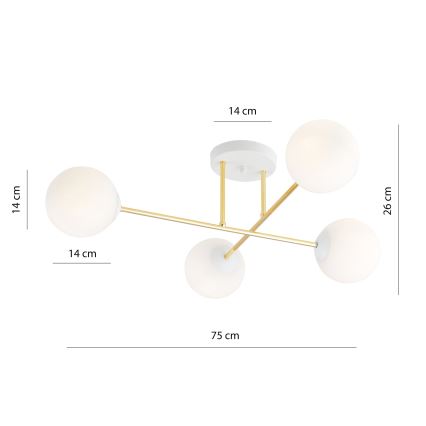 Żyrandol na drążku MAGNUM 4xE14/10W/230V biały/złoty