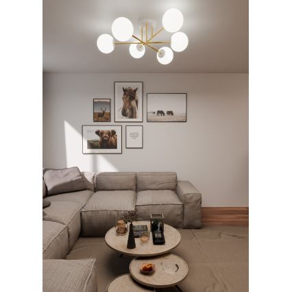 Żyrandol na drążku MAGNUM 6xE14/10W/230V biały/złoty