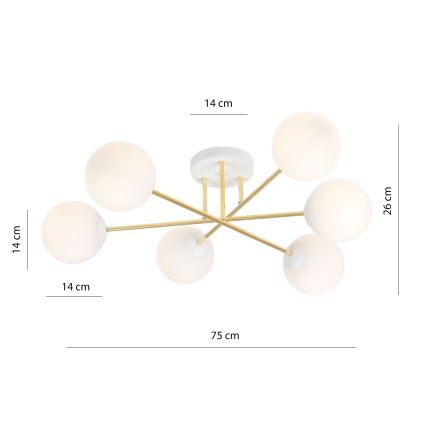 Żyrandol na drążku MAGNUM 6xE14/10W/230V biały/złoty
