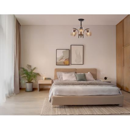 Żyrandol na drążku MERRA 3xE27/40W/230V czarny/beżowy