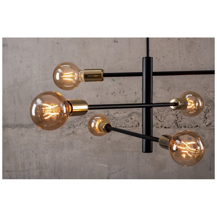 Żyrandol na drążku ONYX 6xE27/60W/230V czarny/złoty
