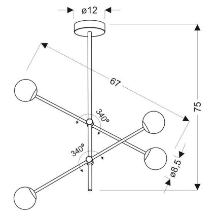 Żyrandol na drążku PAKSOS 4xG9/5W/230V czarny