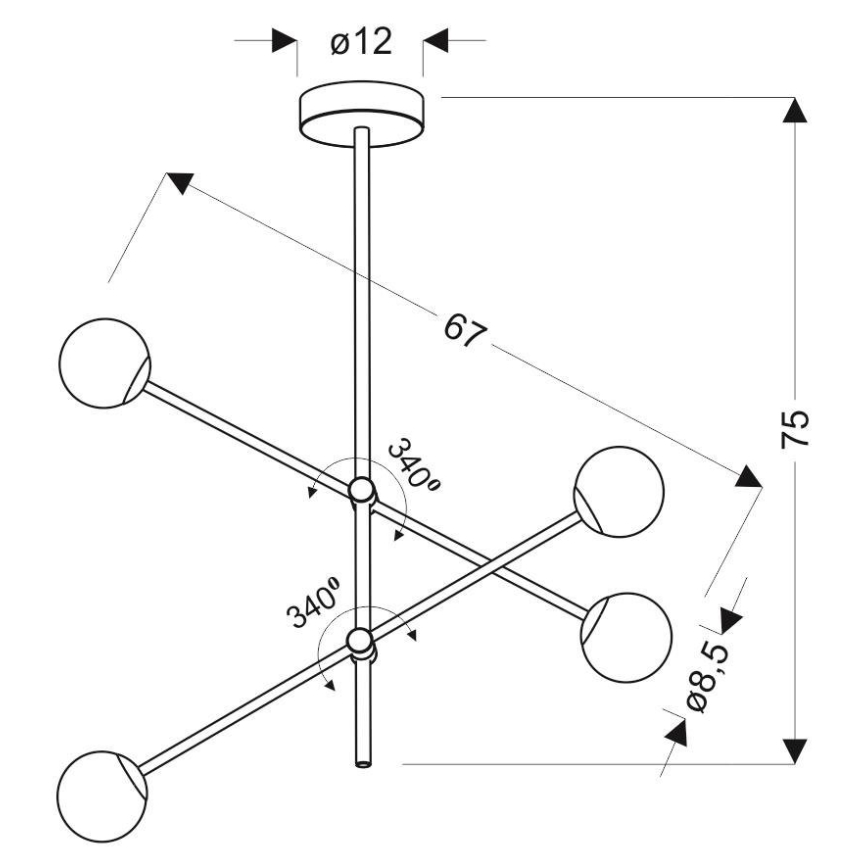 Żyrandol na drążku PAKSOS 4xG9/5W/230V czarny