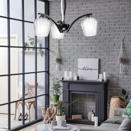 Żyrandol na drążku PAULA 3xE27/60W/230V czarne
