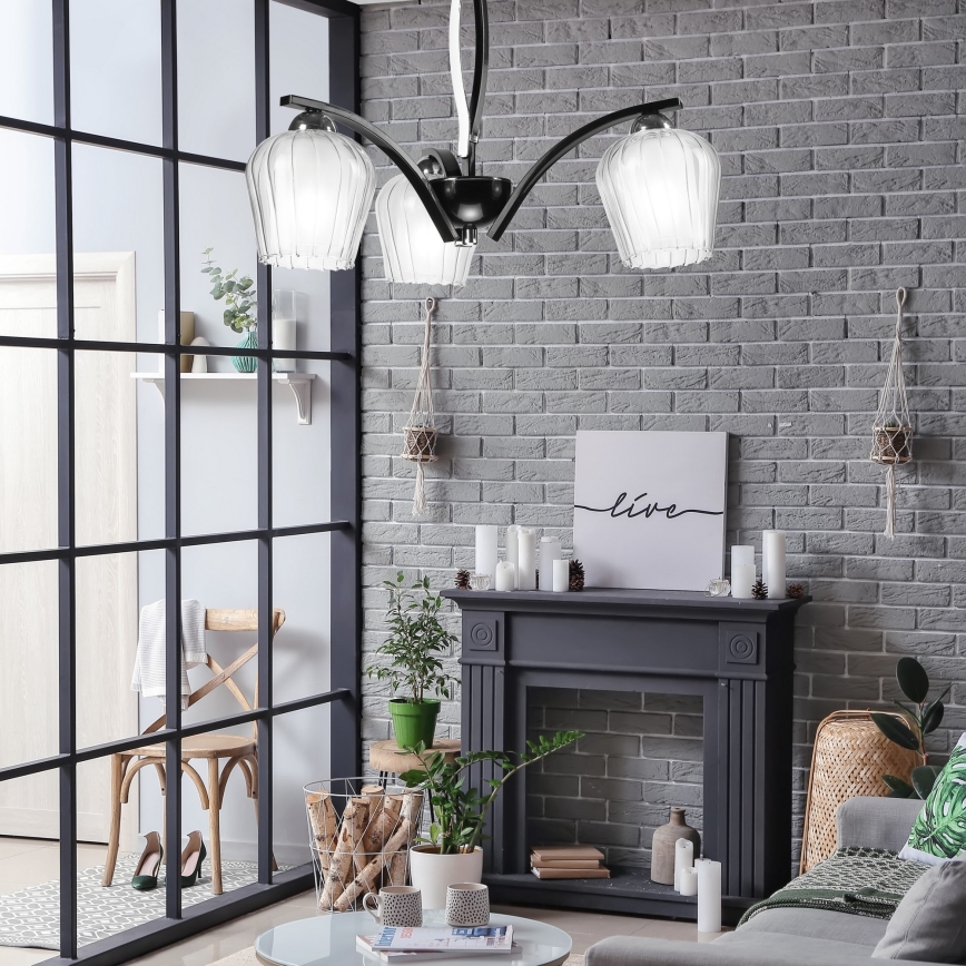 Żyrandol na drążku PAULA 3xE27/60W/230V czarne
