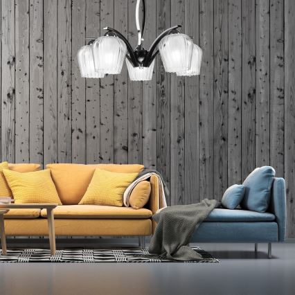 Żyrandol na drążku PAULA 5xE27/60W/230V czarne