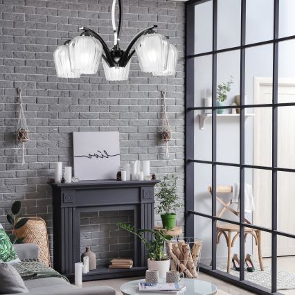 Żyrandol na drążku PAULA 5xE27/60W/230V czarne