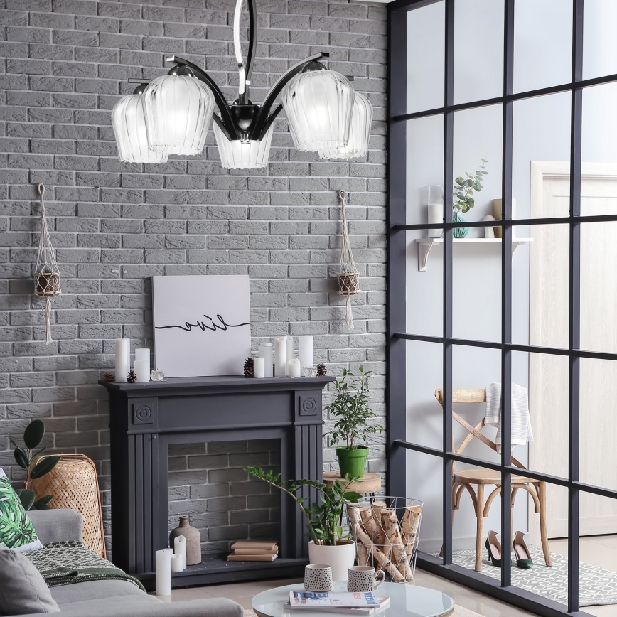 Żyrandol na drążku PAULA 5xE27/60W/230V czarne