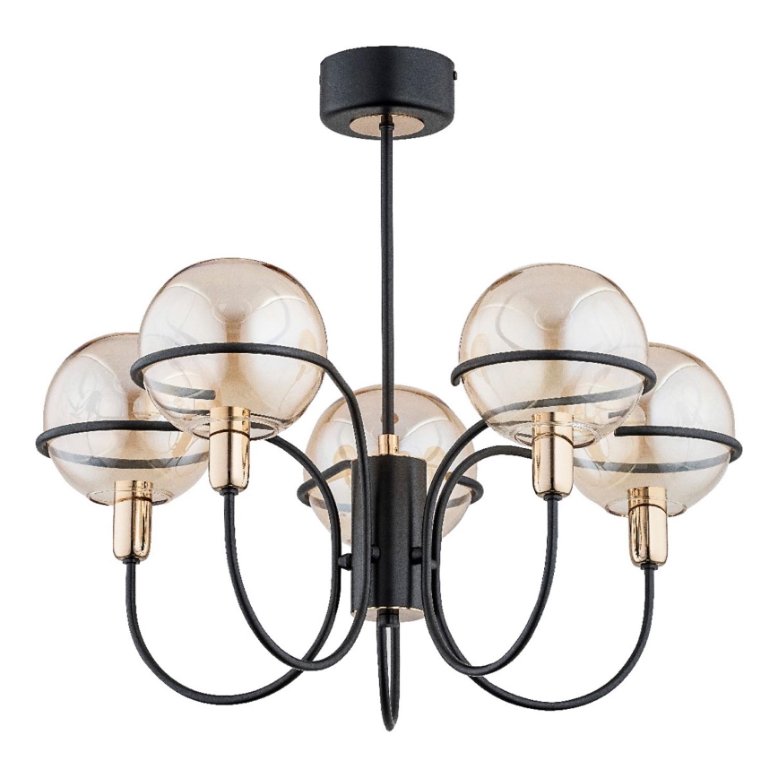 Żyrandol na drążku PETRA 5xE14/10W/230V czarny/złoty