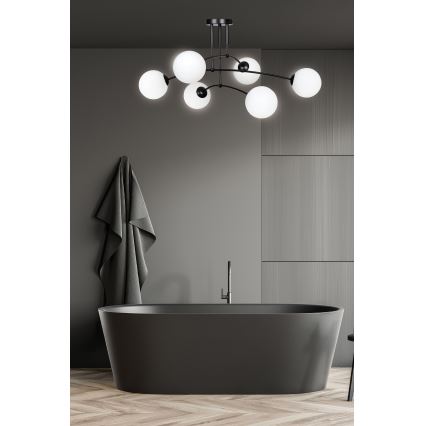 Żyrandol na drążku PREGOS 6xE14/10W/230V czarny/biały