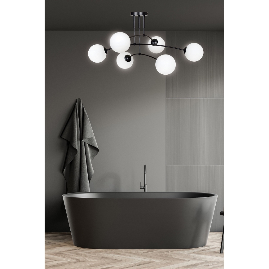 Żyrandol na drążku PREGOS 6xE14/10W/230V czarny/biały