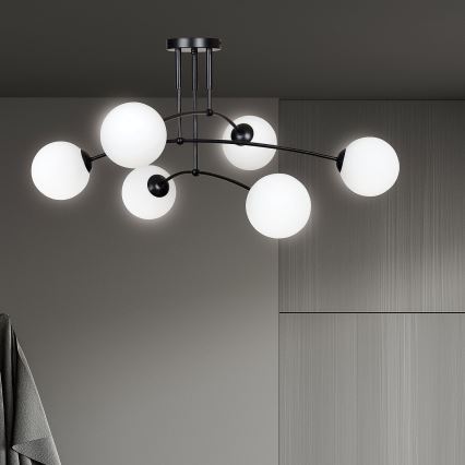 Żyrandol na drążku PREGOS 6xE14/10W/230V czarny/biały