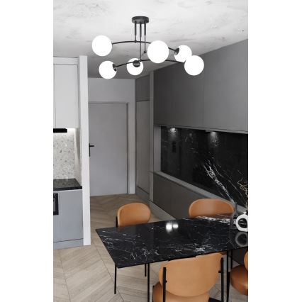 Żyrandol na drążku PREGOS 6xE14/10W/230V czarny/biały