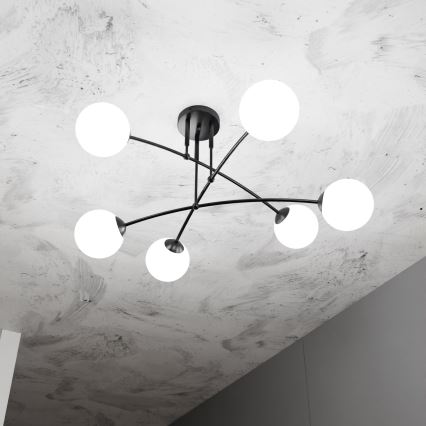 Żyrandol na drążku PREGOS 6xE14/10W/230V czarny/biały